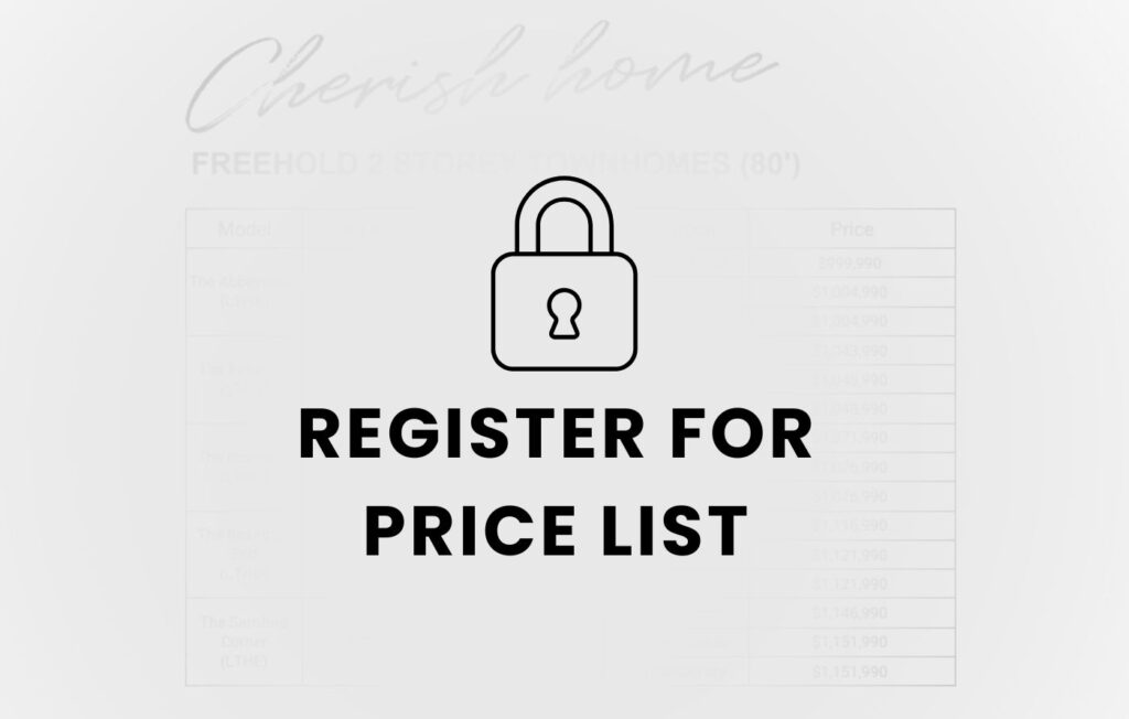 Price list for Riverview South Oakville townhomes
