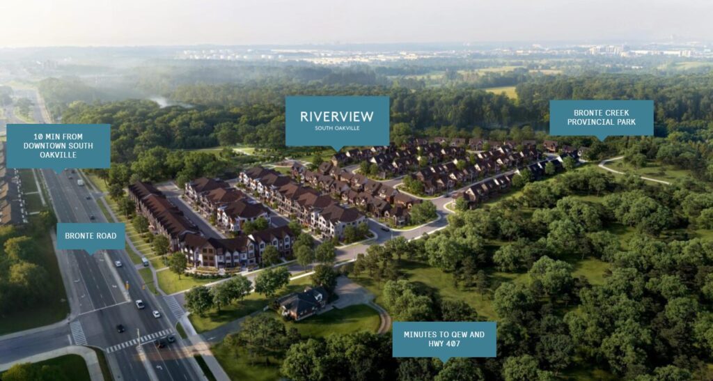 Full overview of amenities at Riverview South Oakville community