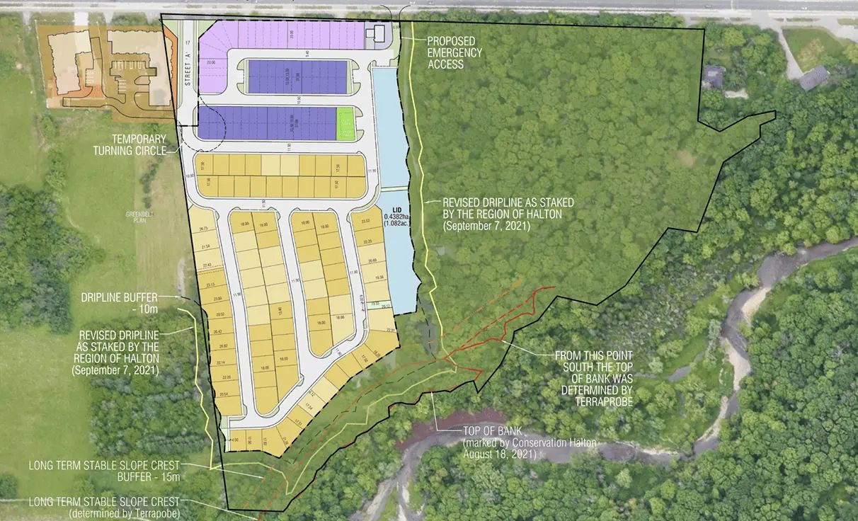 Riverview South Oakville site plan showing townhomes and detached home layout