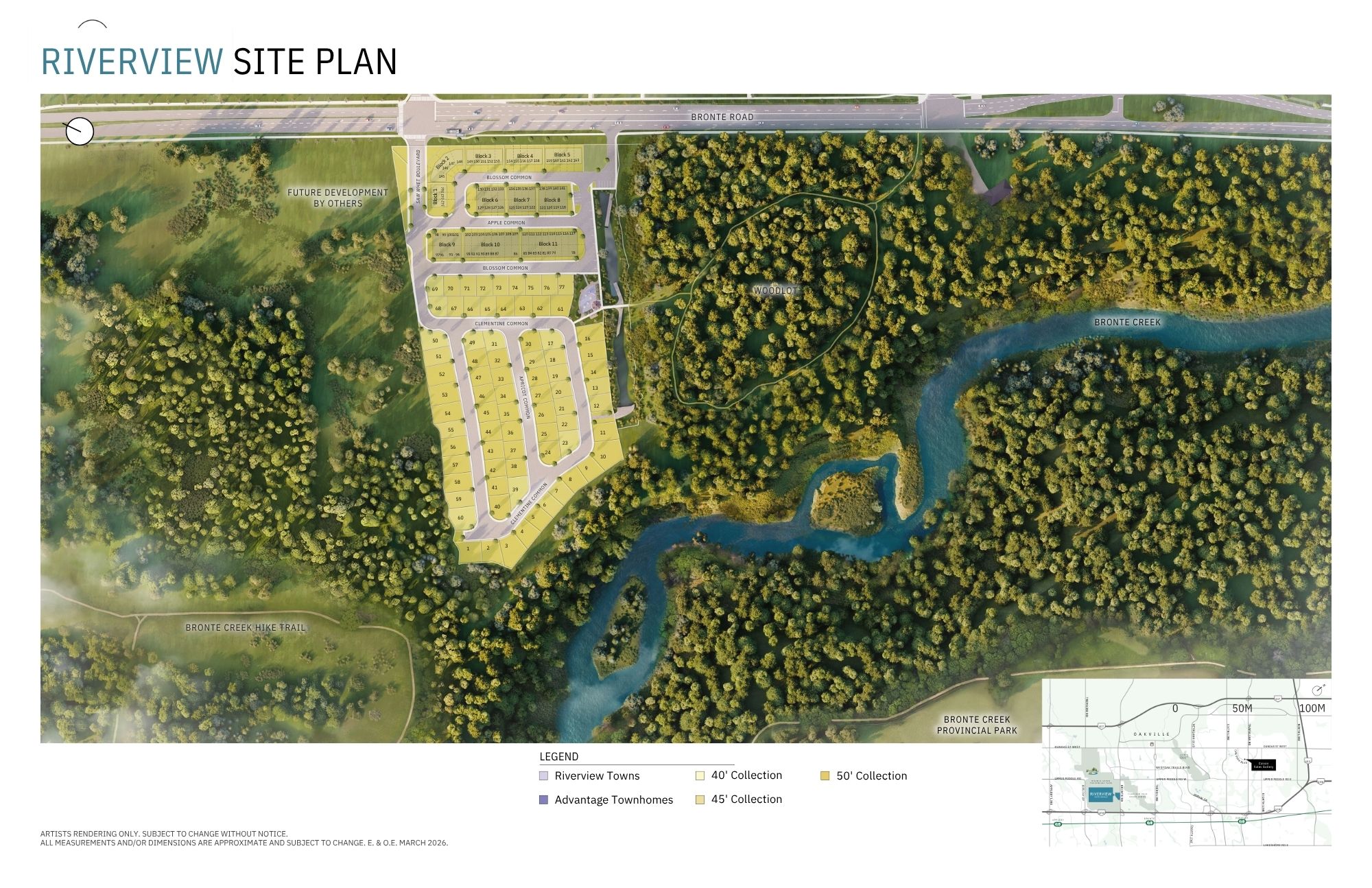 Riverview South Oakville site plan showing townhomes and detached home layout